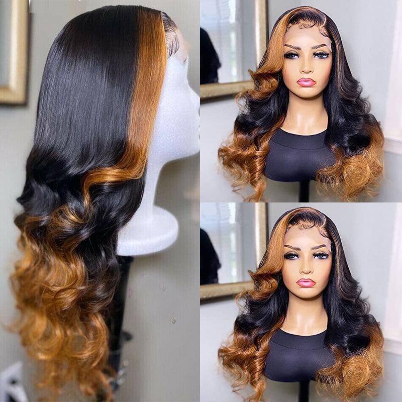 JYZ Ombre 1b/30# Loose Wave Lace Front Human Hair Wigs Middle Parting - JYZ HAIR