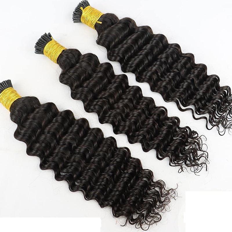 JYZ Deep Wave I Tip Hair Extensions Human Hair Brazilian Pre Bonded 100% Keratin Human Hair Extensions 1g/Strand Stick Tip Hair extensions