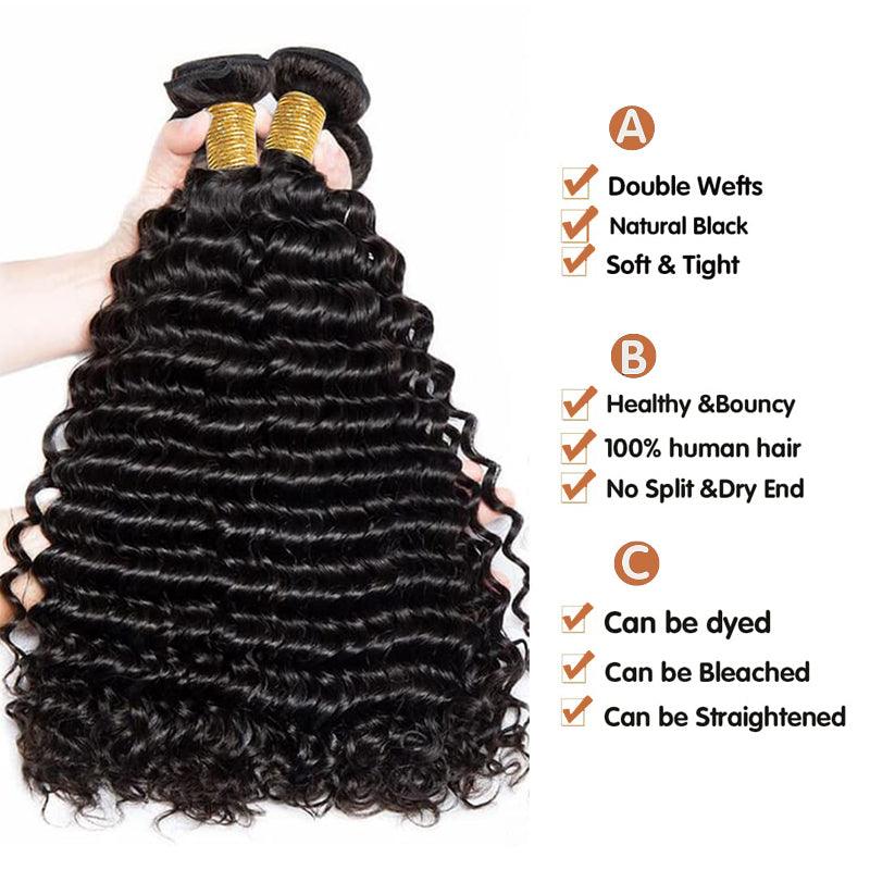 JYZ Brazilian Deep Wave Bundles 3 Pcs/Pack with Transparent Lace Frontal - JYZ HAIR