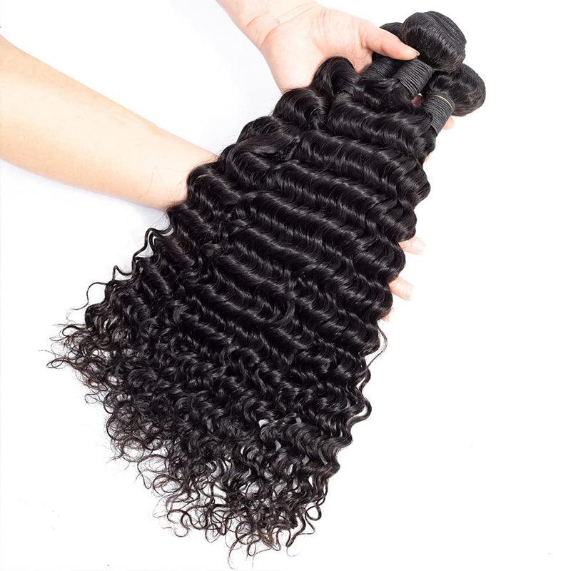 JYZ Brazilian Deep Wave Bundles 3 Pcs/Pack with Transparent Lace Frontal