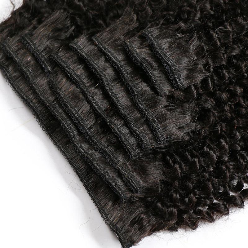 JYZ Clip in Hair Extensions Real Human Hair Deep Wave 8 Pcs/Set Brazilian Human Hair Clip in Extensions with 18 Clips Double Lace Weft 120g #1B Natural Black - JYZ HAIR