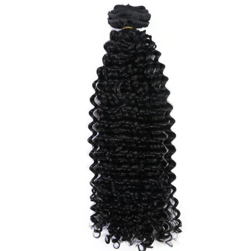 JYZ Clip in Hair Extensions Real Human Hair Deep Wave with 18 Clips Double Lace Weft 120g #1B Natural Black