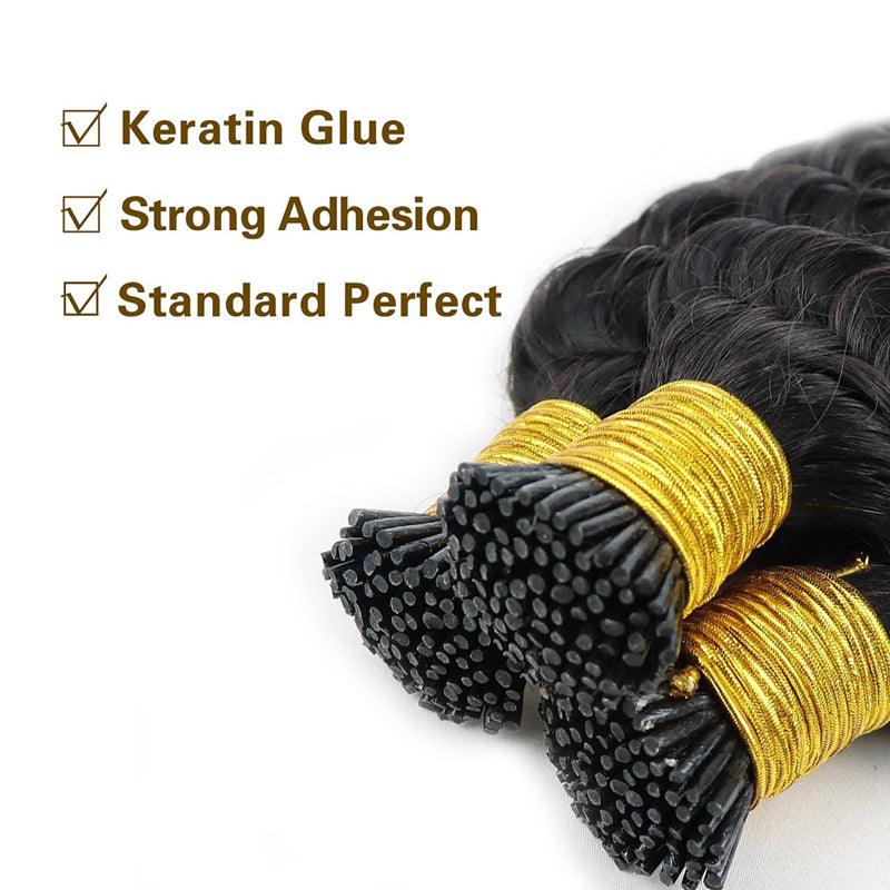 JYZ Deep Wave I Tip Hair Extensions Human Hair Brazilian Pre Bonded 100% Keratin Human Hair Extensions 1g/Strand Stick Tip Hair extensions - JYZ HAIR