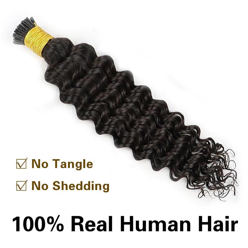 JYZ Deep Wave I Tip Hair Extensions Human Hair Brazilian Pre Bonded 100% Keratin Human Hair Extensions 1g/Strand Stick Tip Hair extensions - JYZ HAIR
