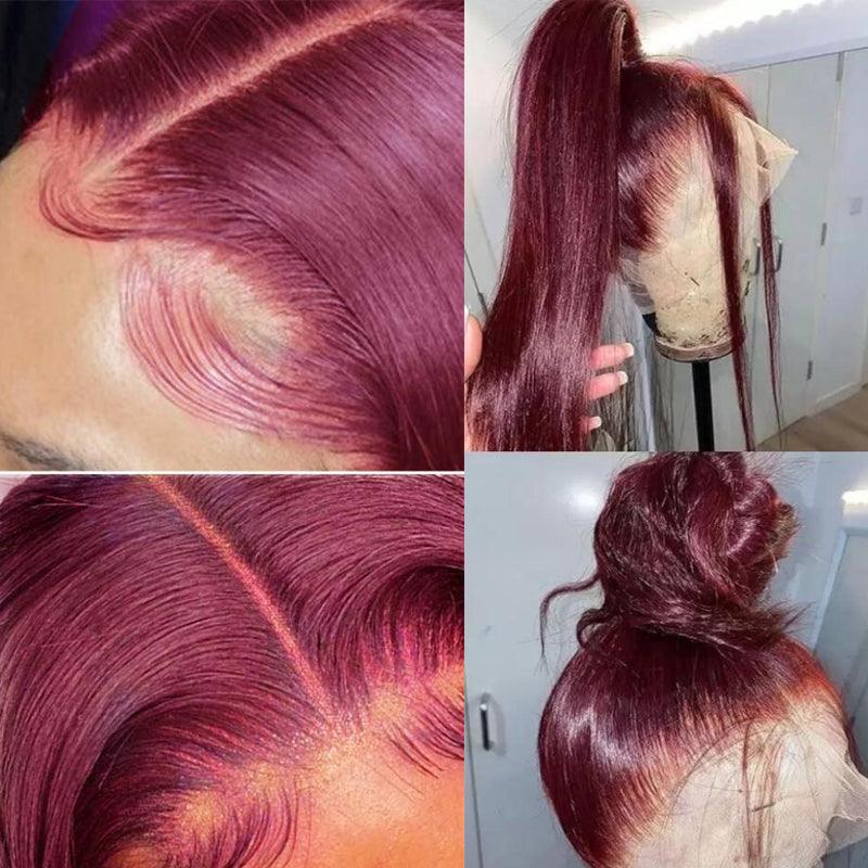 JYZ 99J Burgundy Straight Hair 13x4 Lace Front Wigs Human Hair 180% Density - JYZ HAIR