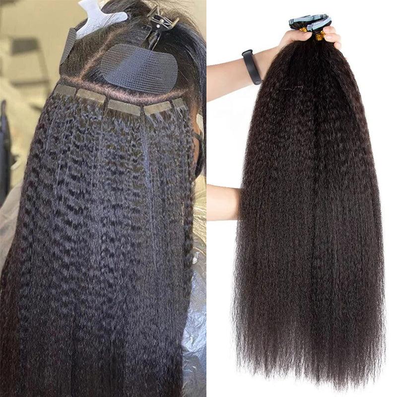 JYZ Kinky Straight Tape In Hair Extensions Human Hair Black Women Kinky Straight Tape In Extensions Real Human Hair 100G 40 Pieces - JYZ HAIR