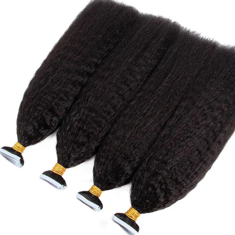 JYZ Kinky Straight Tape In Hair Extensions Human Hair Black Women Kinky Straight Tape In Extensions Real Human Hair 100G 40 Pieces - JYZ HAIR