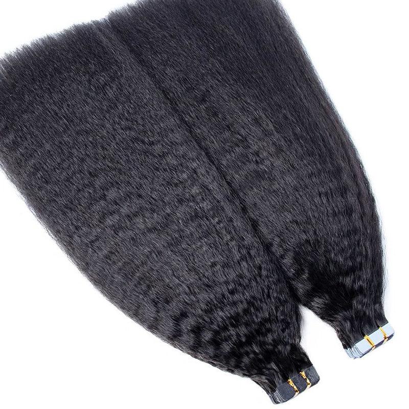 JYZ Kinky Straight Tape In Hair Extensions Human Hair Black Women Kinky Straight Tape In Extensions Real Human Hair 100G 40 Pieces - JYZ HAIR