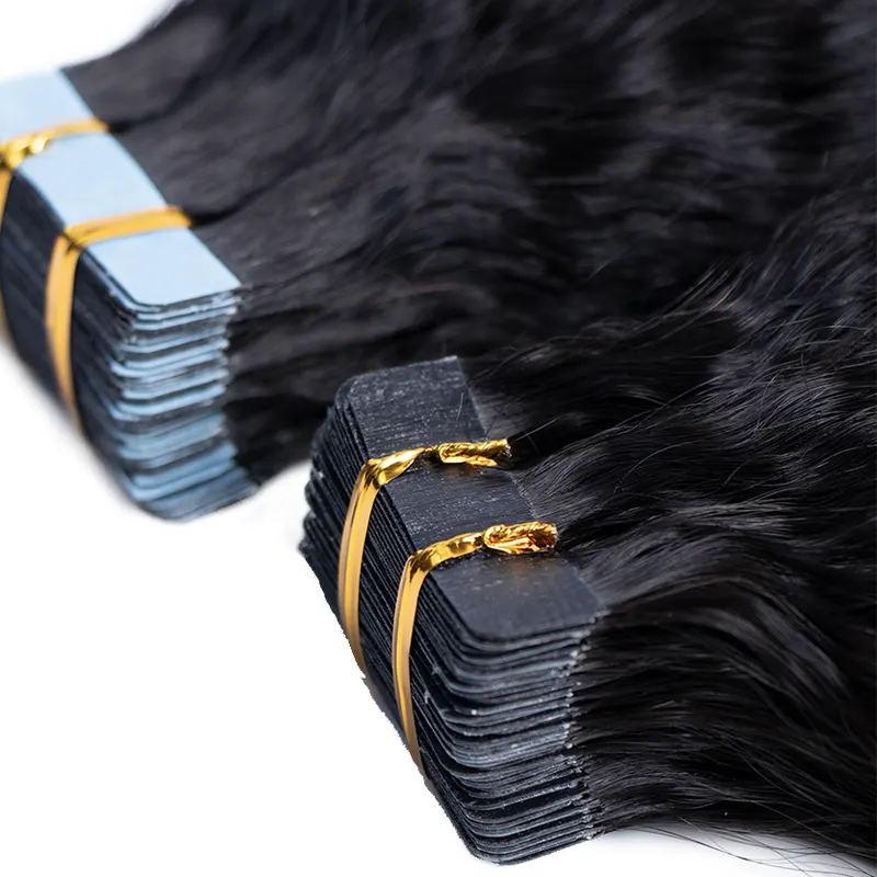 JYZ Kinky Straight Tape In Hair Extensions Human Hair Black Women Kinky Straight Tape In Extensions Real Human Hair 100G 40 Pieces - JYZ HAIR
