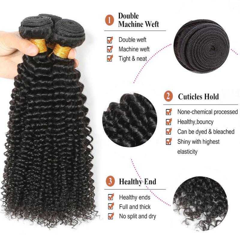JYZ Brazilian Kinky Curly Virgin Hair Bundles 3 bundles/Pack with Lace Closure - JYZ HAIR