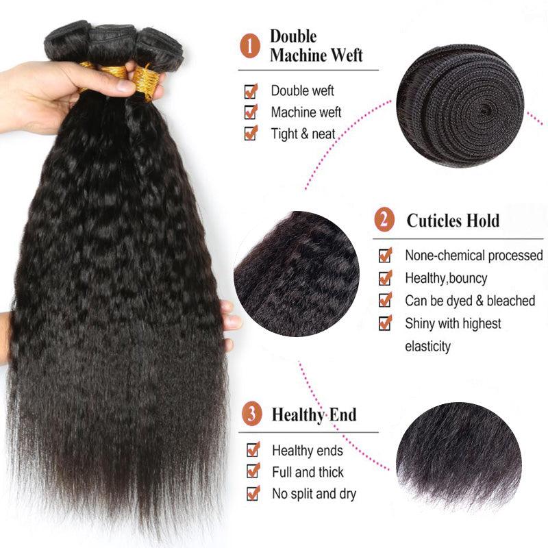 JYZ Kinky Straight Peruvian Raw Hair Weave Bundles 3 Pcs/Pack - JYZ HAIR