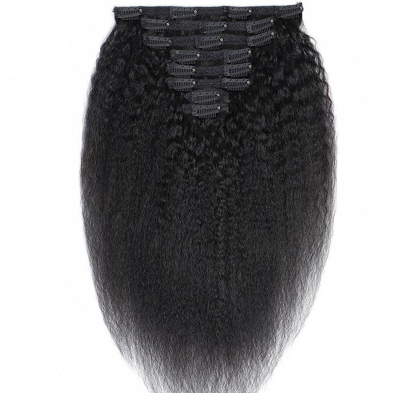 JYZ Kinky Straight Clip in Hair Extensions for Black Women Brazilian Virgin Human Kinky Hair Clip ins Natural Black Color 8 Pcs with 18 Clips,120 Gram