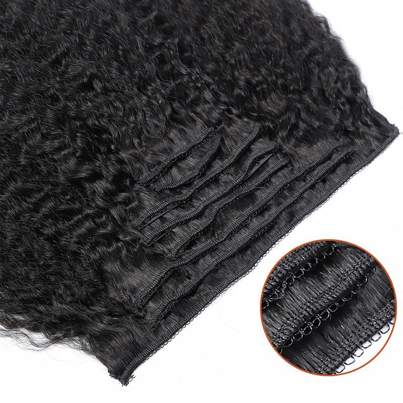 JYZ Kinky Straight Clip in Hair Extensions for Black Women Brazilian Virgin Human Kinky Hair Clip ins Natural Black Color 8 Pcs with 18 Clips,120 Gram - JYZ HAIR