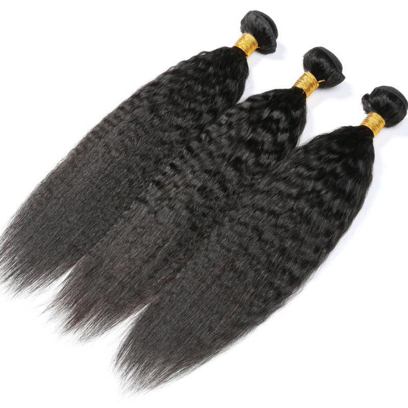 JYZ Kinky Straight Brazilian Virgin Hair Bundles 3Pcs/Pack With Lace Frontal