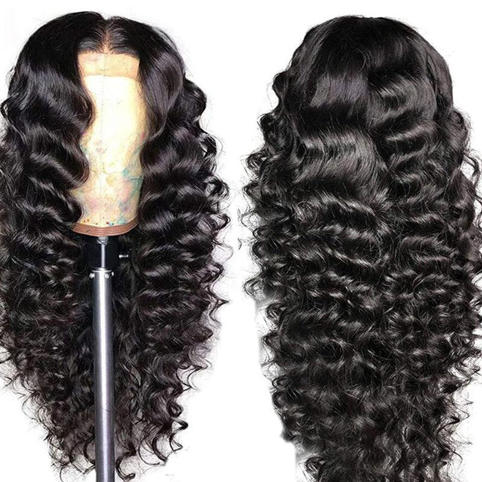 JYZ Loose Deep Wave Brazilian Human Hair Transparent HD Lace Frontal Wigs