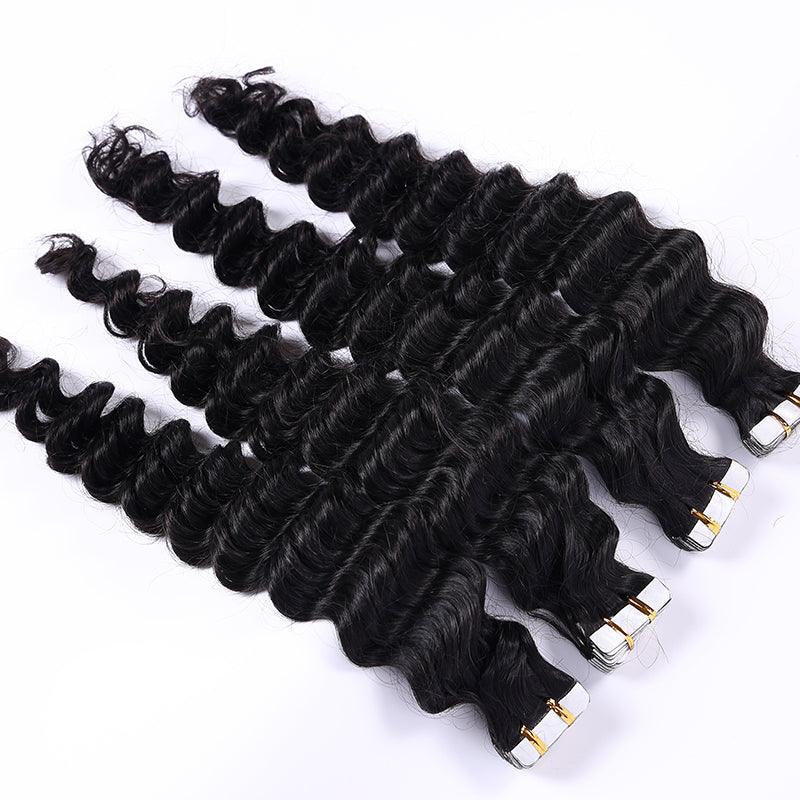 JYZ Loose Deep Wave Hair Extensions Tape in Human Hair Tape on Curly Hair Extensions Natural Tape in Hair Extensions - JYZ HAIR
