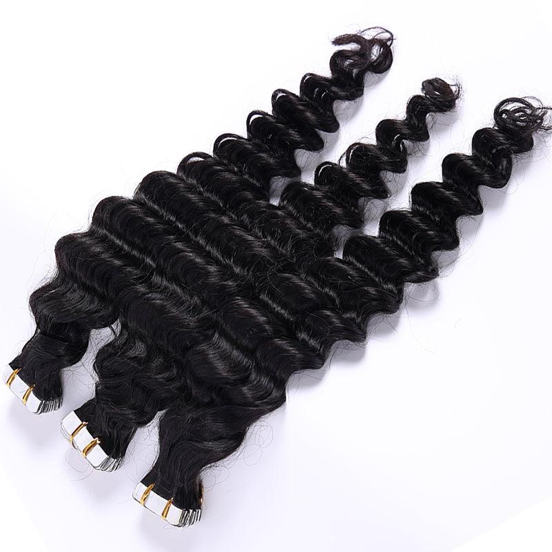 JYZ Loose Deep Wave Hair Extensions Tape in Human Hair Tape on Curly Hair Extensions Natural Tape in Hair Extensions - JYZ HAIR
