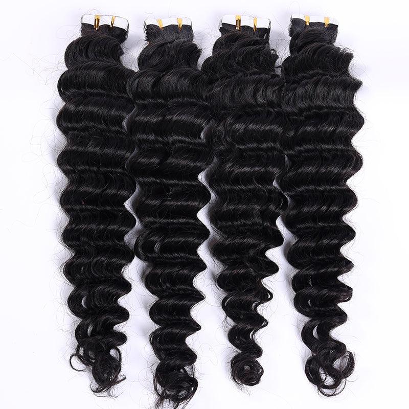 JYZ Loose Deep Wave Hair Extensions Tape in Human Hair Tape on Curly Hair Extensions Natural Tape in Hair Extensions