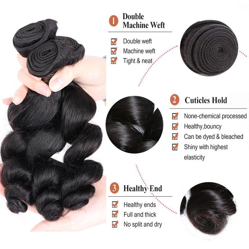 JYZ 10A Loose Wave Brazilian Virgin Hair Bundles 3pcs/Lot With Closure