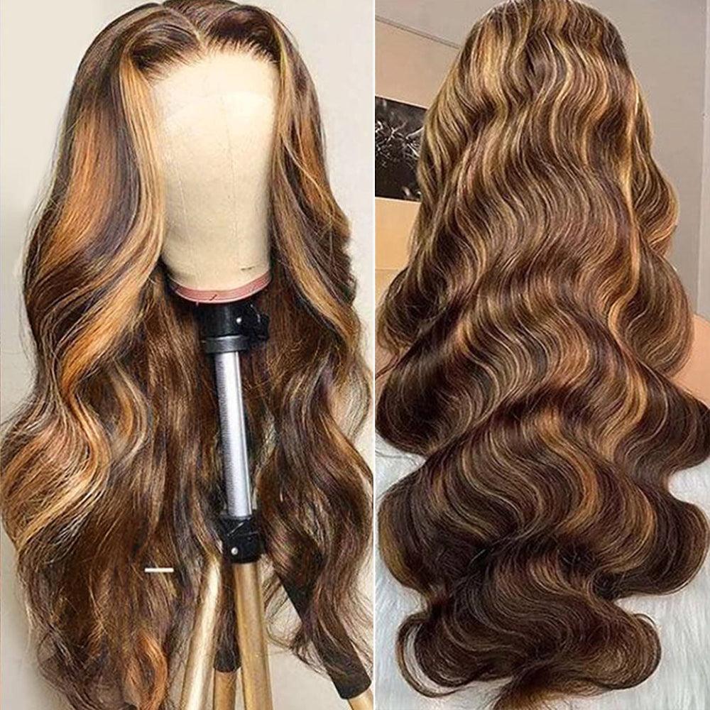JYZ Highlight 4#/27# Body Wave Ombre Lace Front Human Hair Wigs