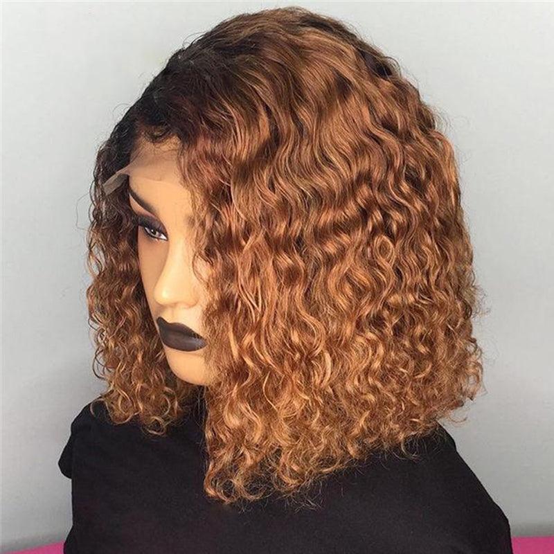 JYZ Ombre 1B/30# Indian Hair Bob Curly Lace Front Human Hair Wigs Side Part - JYZ HAIR