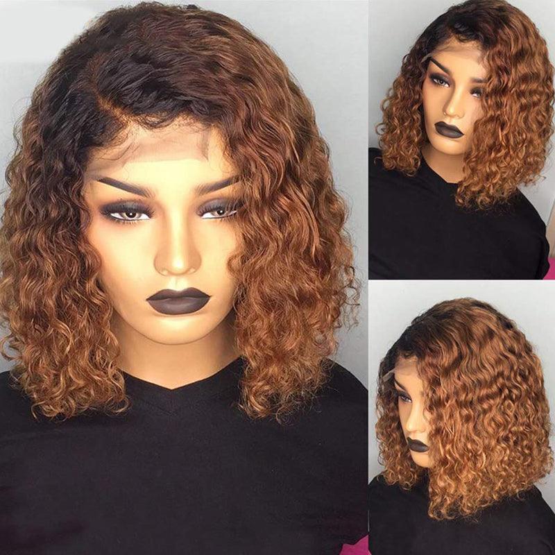 JYZ Ombre 1B/30# Indian Hair Bob Curly Lace Front Human Hair Wigs Side Part