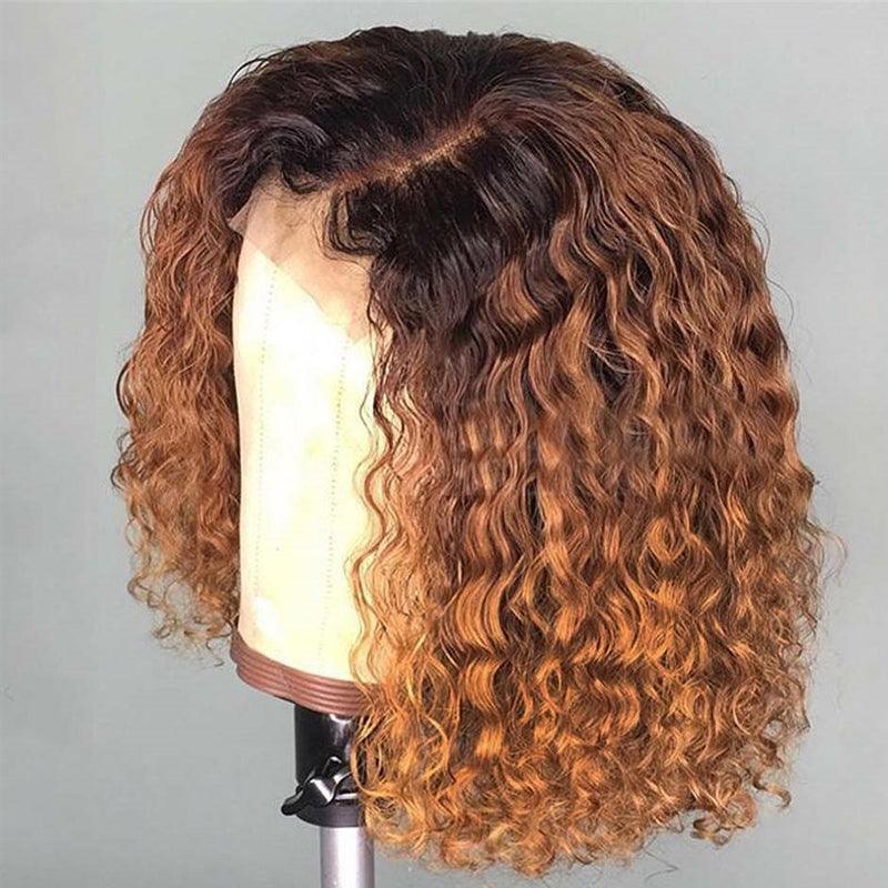 JYZ Ombre 1B/30# Indian Hair Bob Curly Lace Front Human Hair Wigs Side Part - JYZ HAIR