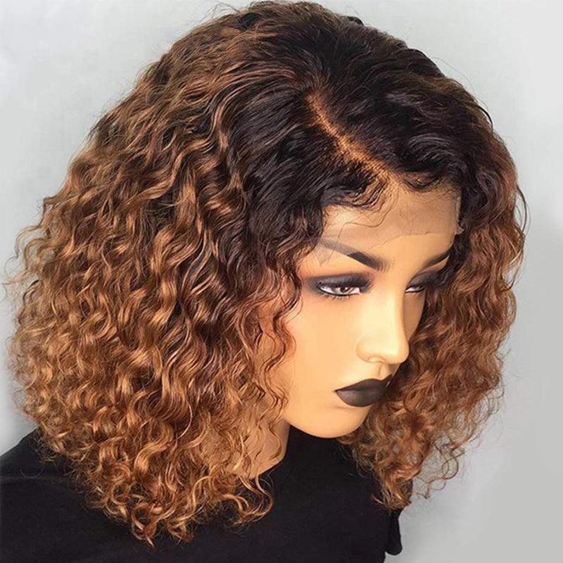 JYZ Ombre 1B/30# Indian Hair Bob Curly Lace Front Human Hair Wigs Side Part - JYZ HAIR