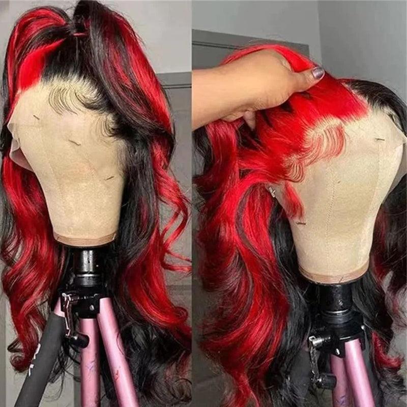 JYZ Red Highlight Body Wave Lace Front Wig 13x4 Brazilian Human Hair Wigs Pre Plucked