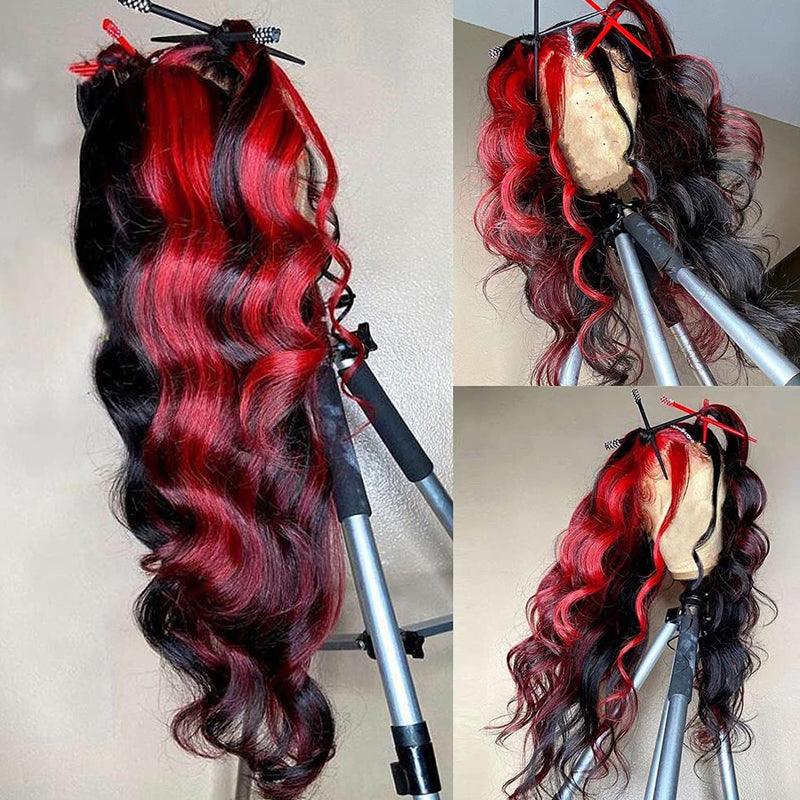 JYZ Red Highlight Body Wave Lace Front Wig 13x4 Brazilian Human Hair Wigs Pre Plucked - JYZ HAIR