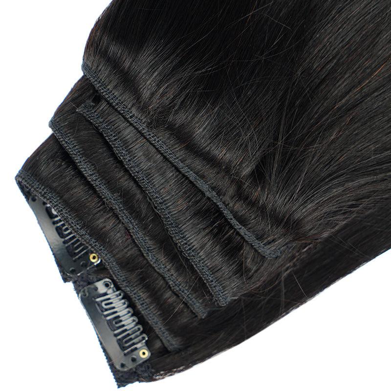 JYZ Straight Clip in Hair Extensions Human Hair 8pcs Per Set with 18 Clips Double Weft Clip in Human Hair Extensions Brazilian Virgin Human Hair Natural Black Color For Women - JYZ HAIR