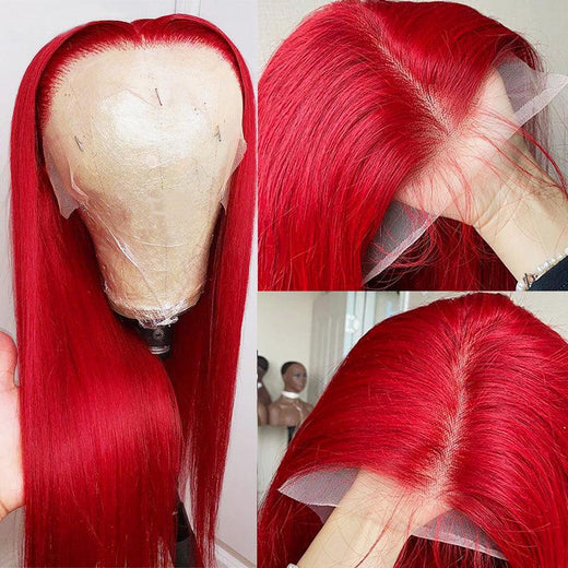 JYZ Red Straight Lace Frontal Closure Human Hair Wigs