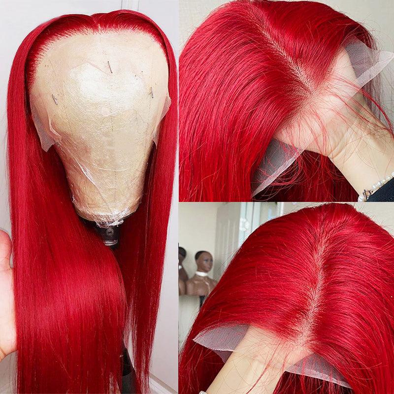 JYZ Red Straight Lace Frontal Closure Human Hair Wigs - JYZ HAIR