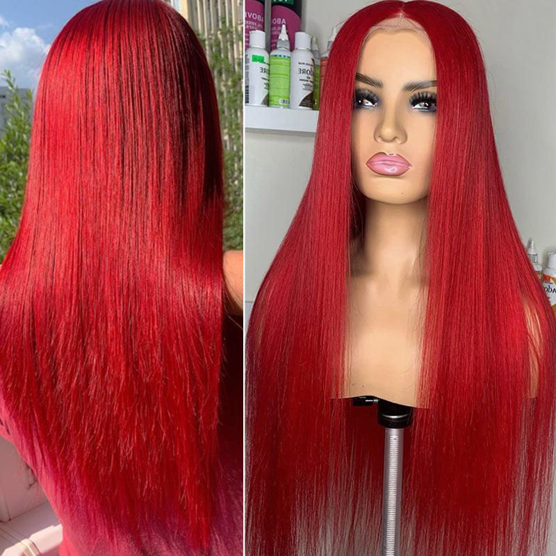 JYZ Red Straight Lace Frontal Closure Human Hair Wigs - JYZ HAIR