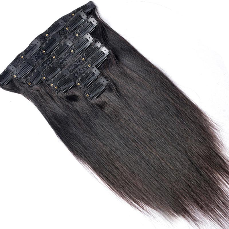 JYZ Straight Clip in Hair Extensions Human Hair 8pcs Per Set with 18 Clips Double Weft Clip in Human Hair Extensions