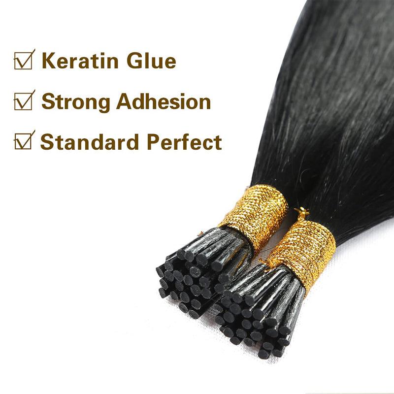 JYZ I Tip Human Hair Extensions Jet Black Keratin Hair Extensions Remy Straight Stick Tip Real Human Hair Extensions #1B Natural Black 1g/Strand - JYZ HAIR