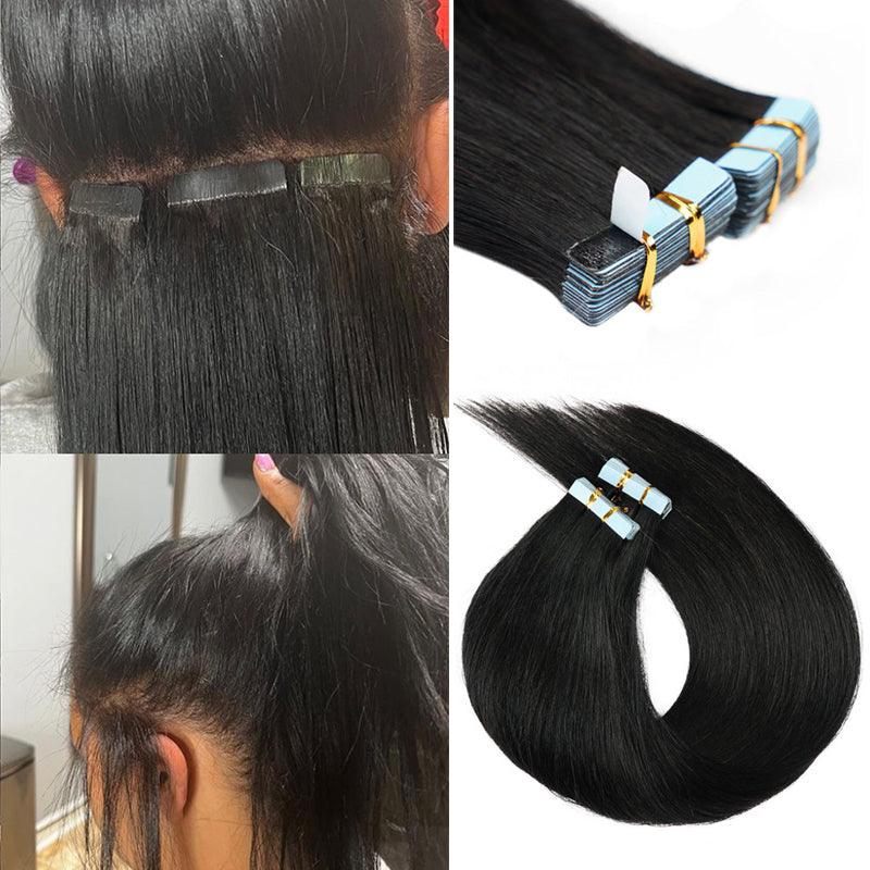 JYZ Tape In Hair Extensions Natural Black Real Human Hair Extensions Seamless Straight Tape In Human Hair Extensions 2.5g/piece - JYZ HAIR