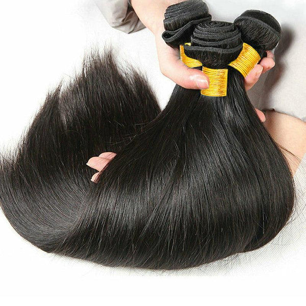 JYZ Brazilian Straight Virgin Human Hair Bundles 3 Pcs/Pack with 13x4 Transparent Lace Frontal