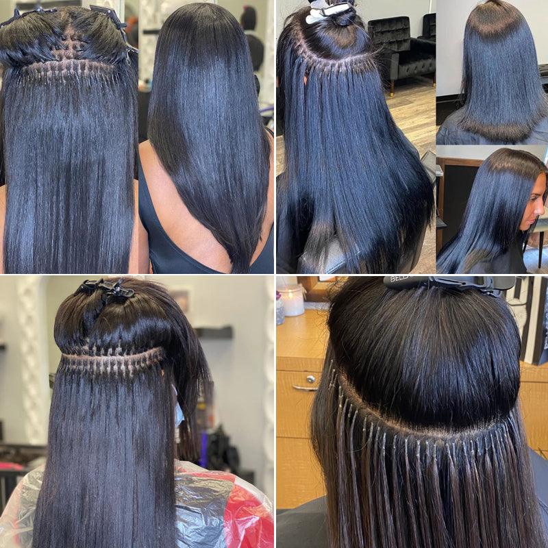 JYZ I Tip Human Hair Extensions Jet Black Keratin Hair Extensions Remy Straight Stick Tip Real Human Hair Extensions #1B Natural Black 1g/Strand - JYZ HAIR