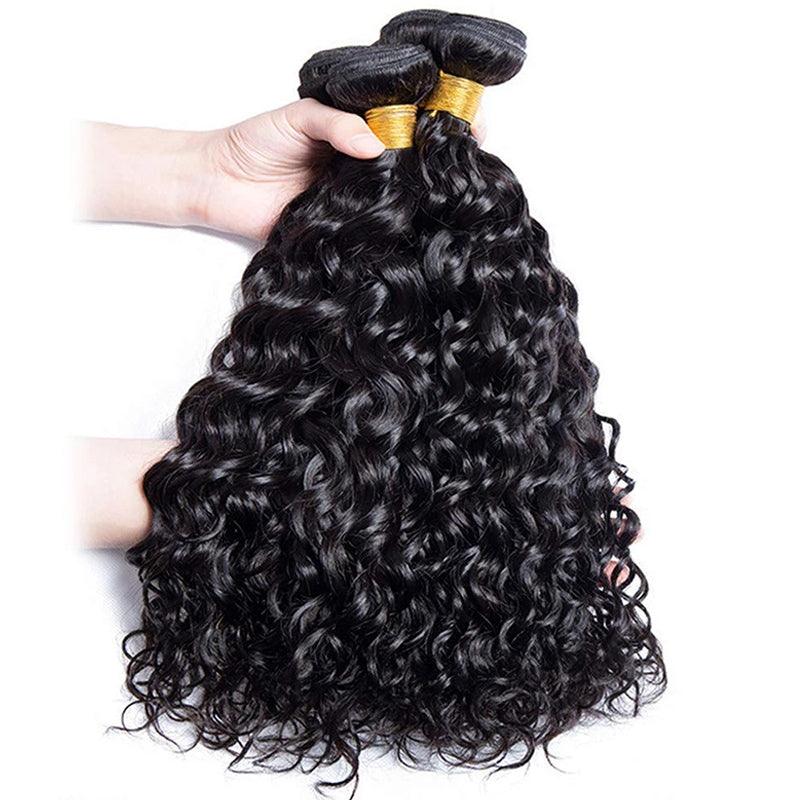 JYZ 10A Water Wave Brazilian Virgin Hair Extensions 3 Bundles/Lot With Closure