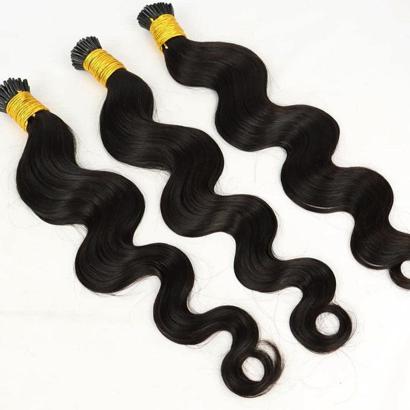 JYZ Human Hair I Tip Extensions Color #1 Jet Black I tip Keratin Extension Body Wave Stick Tip Keratin Fusion Hair 1g/Strand