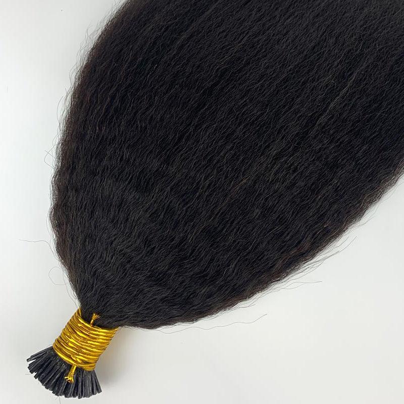 JYZ I Tip Hair Extensions Human Hair Kinky Straight Cold Fusion Stick Tip Extension Brazilian Virgin Hair I Tip Human Hair Extensions for Black Women 1g/Strand - JYZ HAIR