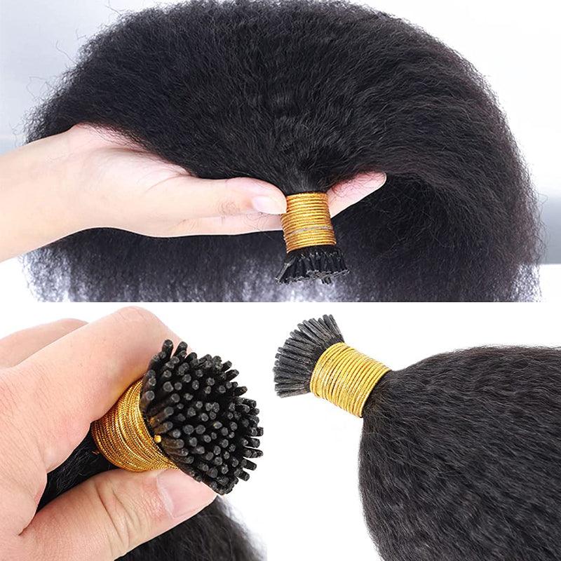 JYZ I Tip Hair Extensions Human Hair Kinky Straight Cold Fusion Stick Tip Extension Brazilian Virgin Hair I Tip Human Hair Extensions for Black Women 1g/Strand - JYZ HAIR