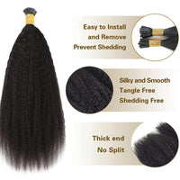 JYZ I Tip Hair Extensions Human Hair Kinky Straight Cold Fusion Stick Tip Extension Brazilian Virgin Hair I Tip Human Hair Extensions for Black Women 1g/Strand - JYZ HAIR