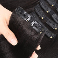 JYZ Straight Clip in Hair Extensions Human Hair 8pcs Per Set with 18 Clips Double Weft Clip in Human Hair Extensions Brazilian Virgin Human Hair Natural Black Color For Women - JYZ HAIR