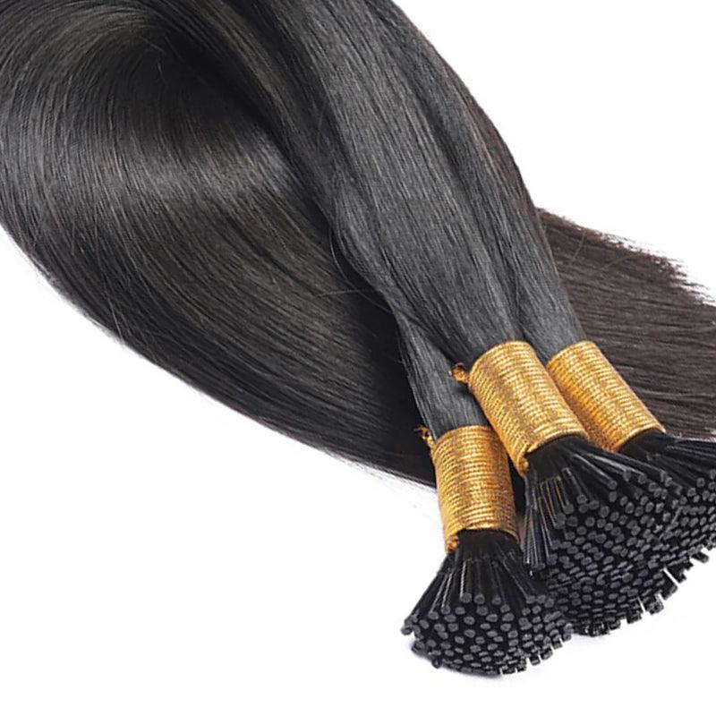 JYZ I Tip Human Hair Extensions Jet Black Keratin Hair Extensions Remy Straight Stick Tip Real Human Hair Extensions #1B Natural Black 1g/Strand